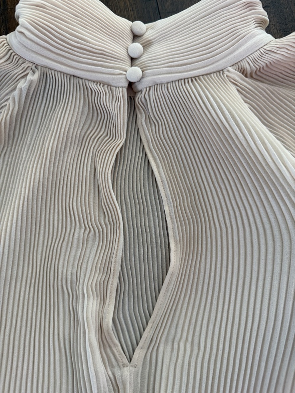 Pleated High-Neck Women's Top in Light Blush/Cream - Picture 2 of 6